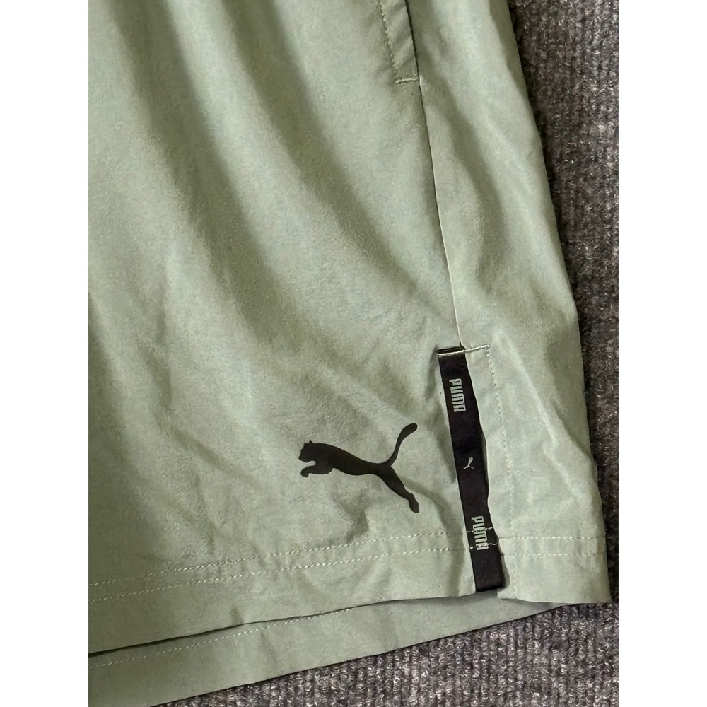 Puma Mens Sage Green Athletic Training Shorts Small Elastic Waist 7 Inch Inseam - Picture 2 of 7